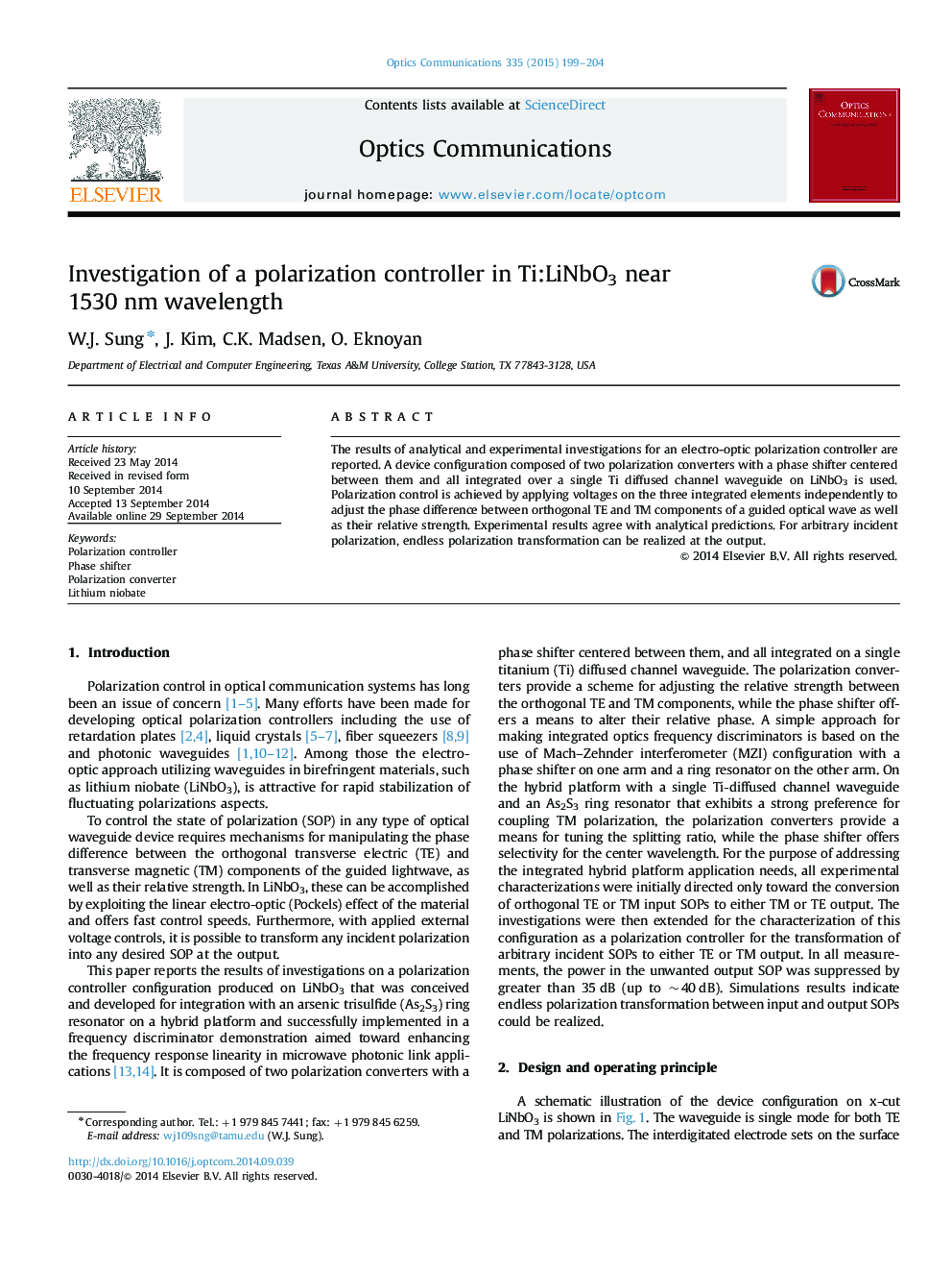 Investigation of a polarization controller in Ti:LiNbO3 near 1530 nm wavelength