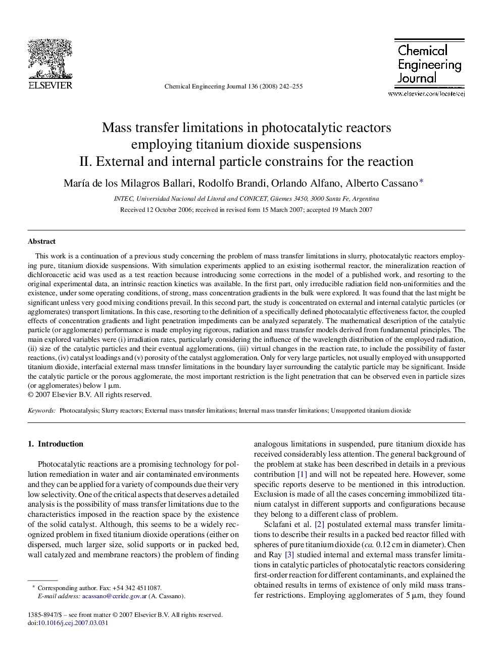 Mass transfer limitations in photocatalytic reactors employing titanium dioxide suspensions: II. External and internal particle constrains for the reaction