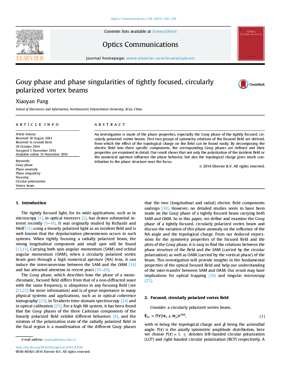 Gouy phase and phase singularities of tightly focused, circularly polarized vortex beams