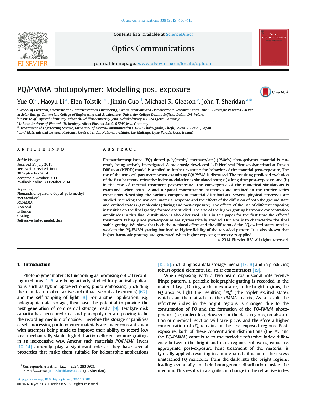 PQ/PMMA photopolymer: Modelling post-exposure