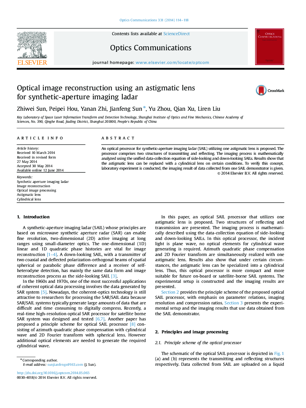 Optical image reconstruction using an astigmatic lens for synthetic-aperture imaging ladar