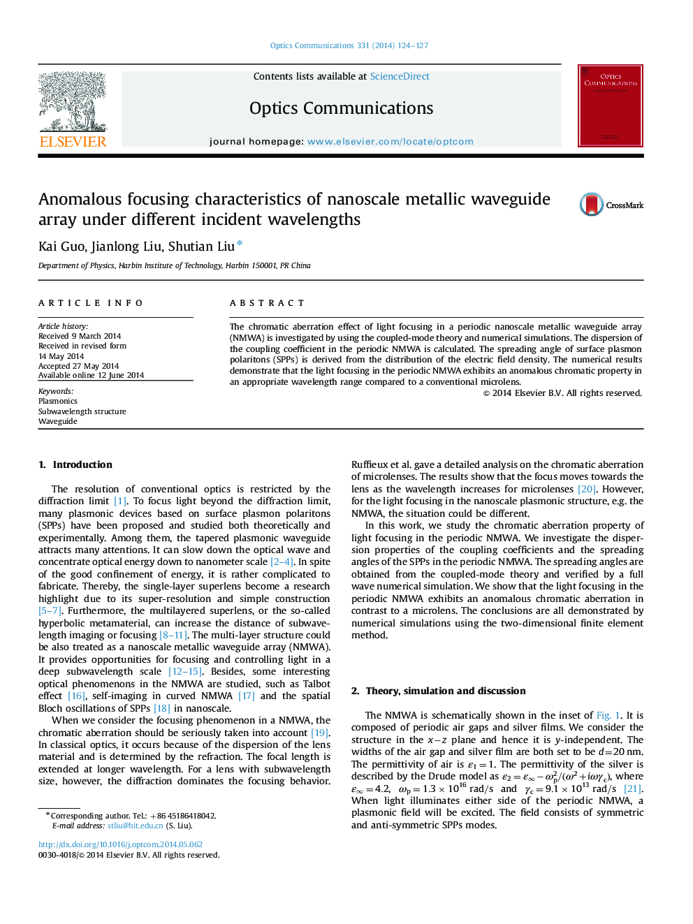 Anomalous focusing characteristics of nanoscale metallic waveguide array under different incident wavelengths