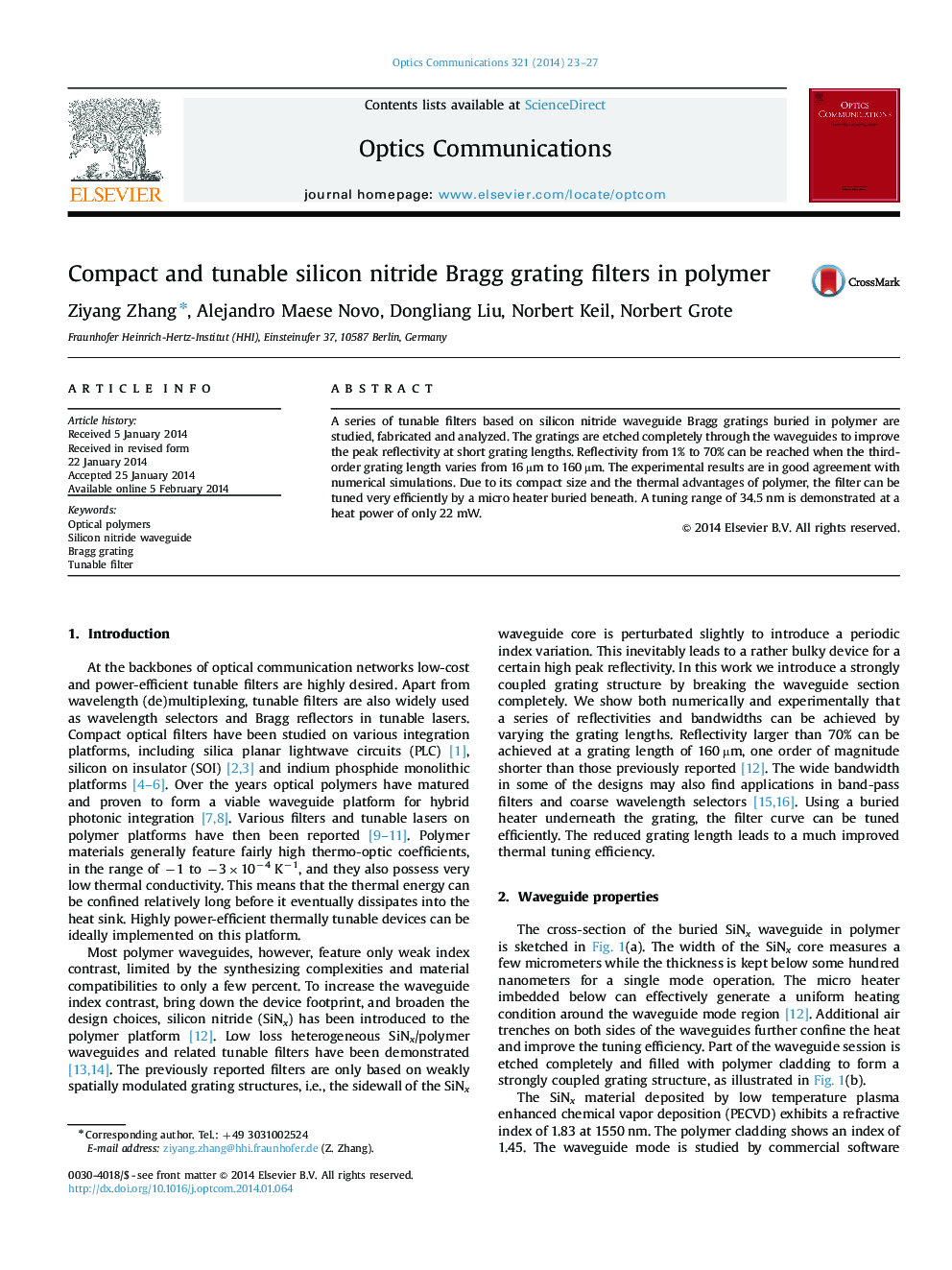 Compact and tunable silicon nitride Bragg grating filters in polymer