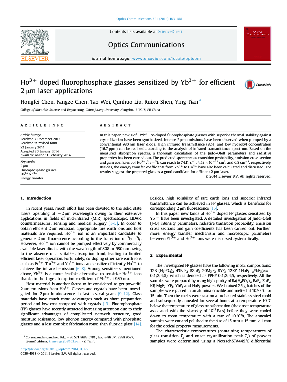 Ho3+ doped fluorophosphate glasses sensitized by Yb3+ for efficient 2Â Î¼m laser applications