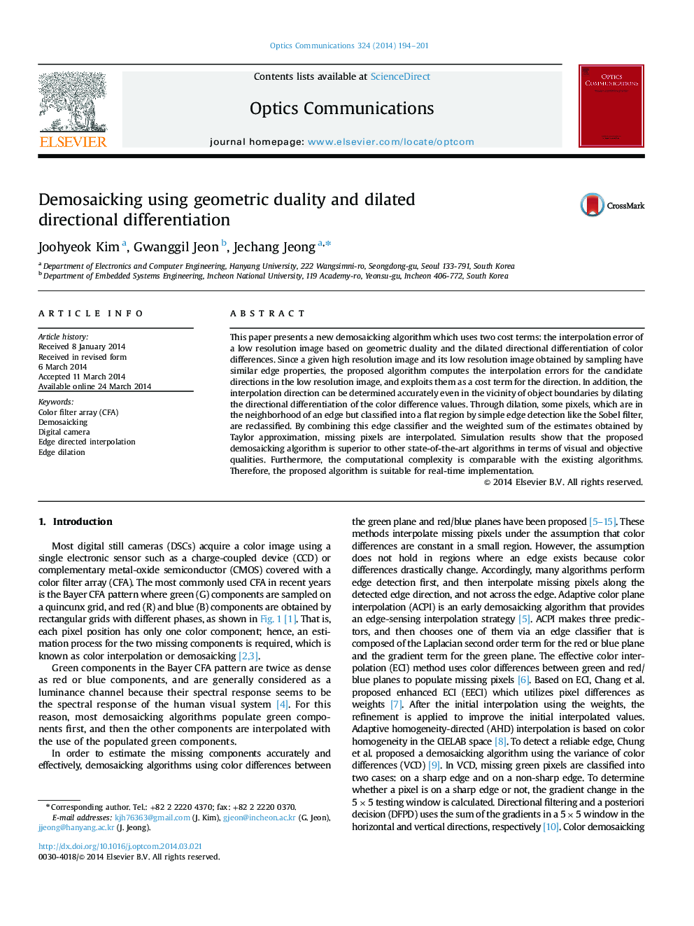 Demosaicking using geometric duality and dilated directional differentiation