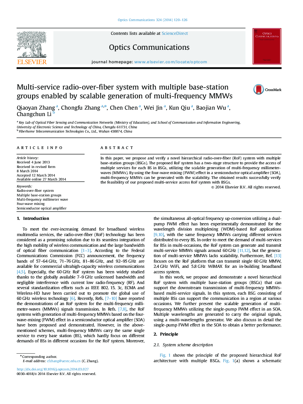 Multi-service radio-over-fiber system with multiple base-station groups enabled by scalable generation of multi-frequency MMWs