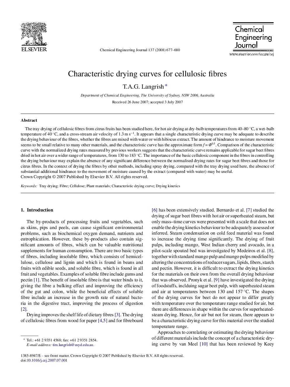 Characteristic drying curves for cellulosic fibres