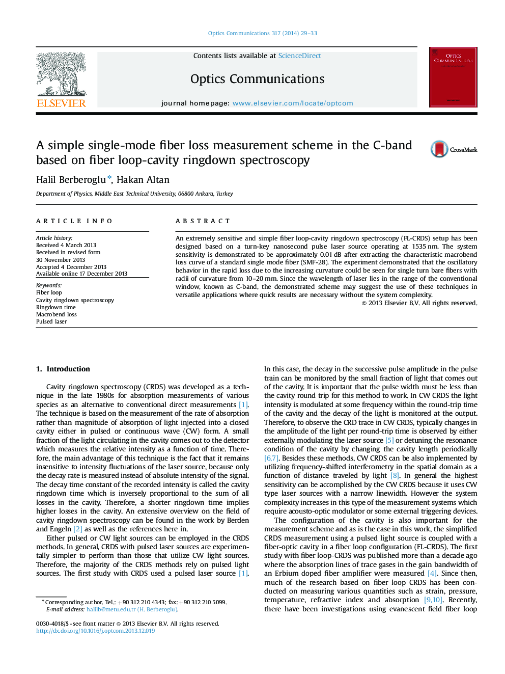 A simple single-mode fiber loss measurement scheme in the C-band based on fiber loop-cavity ringdown spectroscopy