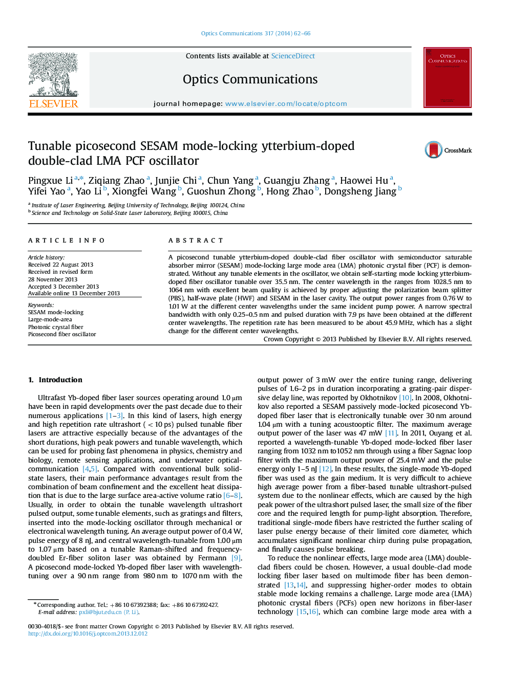 Tunable picosecond SESAM mode-locking ytterbium-doped double-clad LMA PCF oscillator