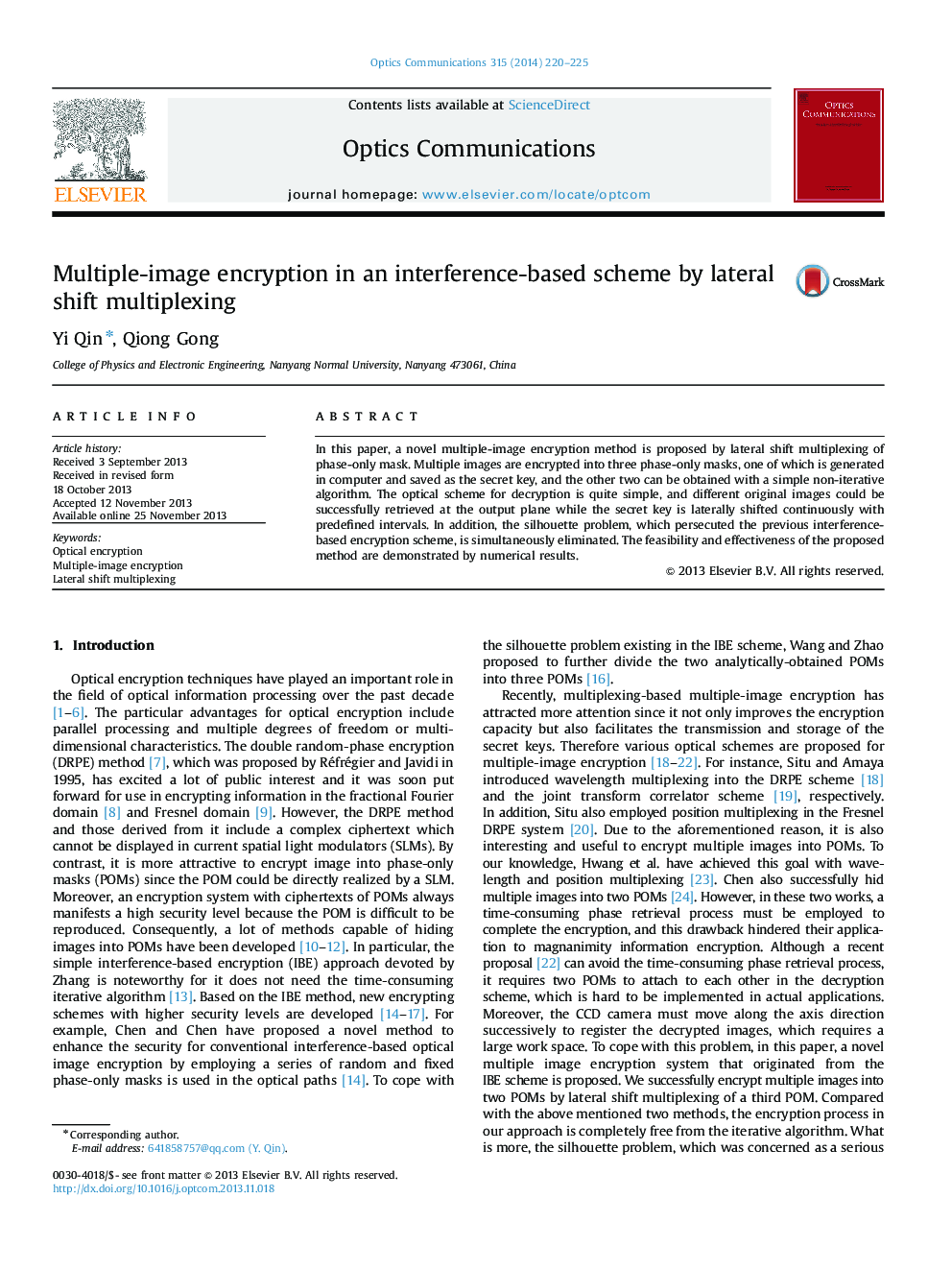 Multiple-image encryption in an interference-based scheme by lateral shift multiplexing