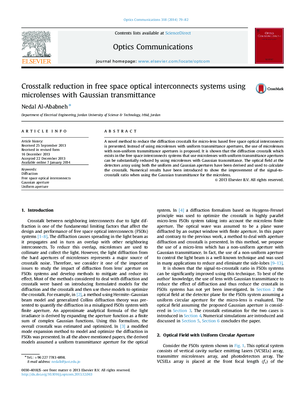 Crosstalk reduction in free space optical interconnects systems using microlenses with Gaussian transmittance