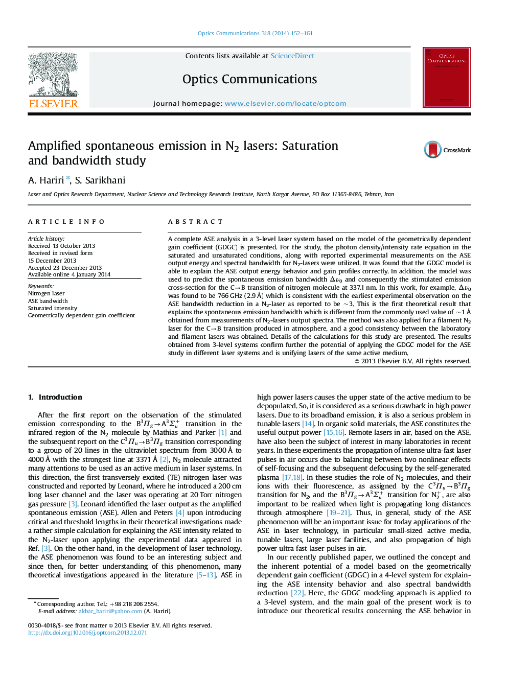 Amplified spontaneous emission in N2 lasers: Saturation and bandwidth study