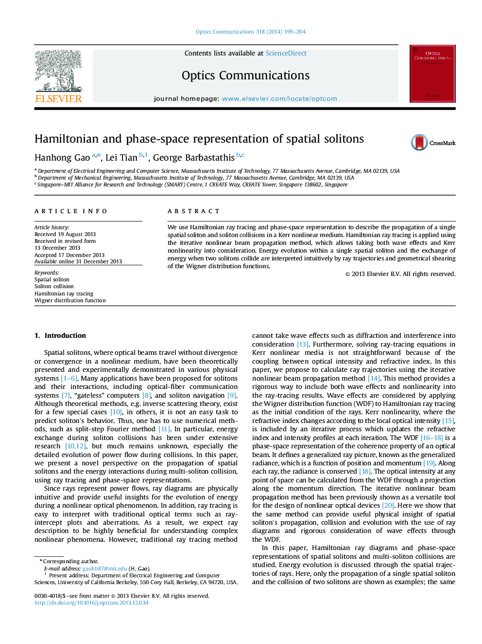 Hamiltonian and phase-space representation of spatial solitons