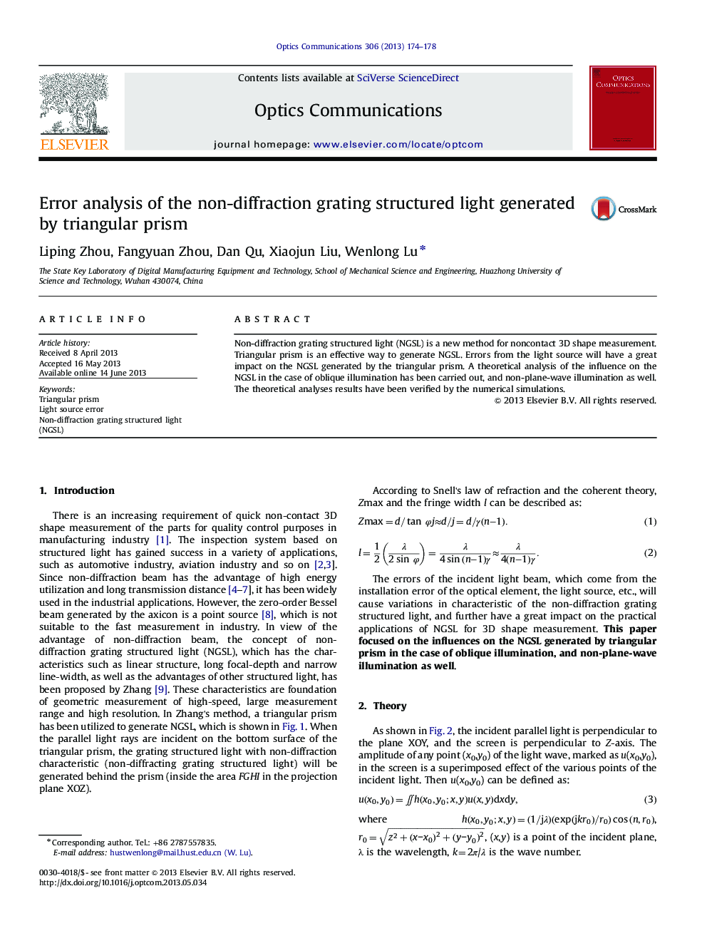 Error analysis of the non-diffraction grating structured light generated by triangular prism