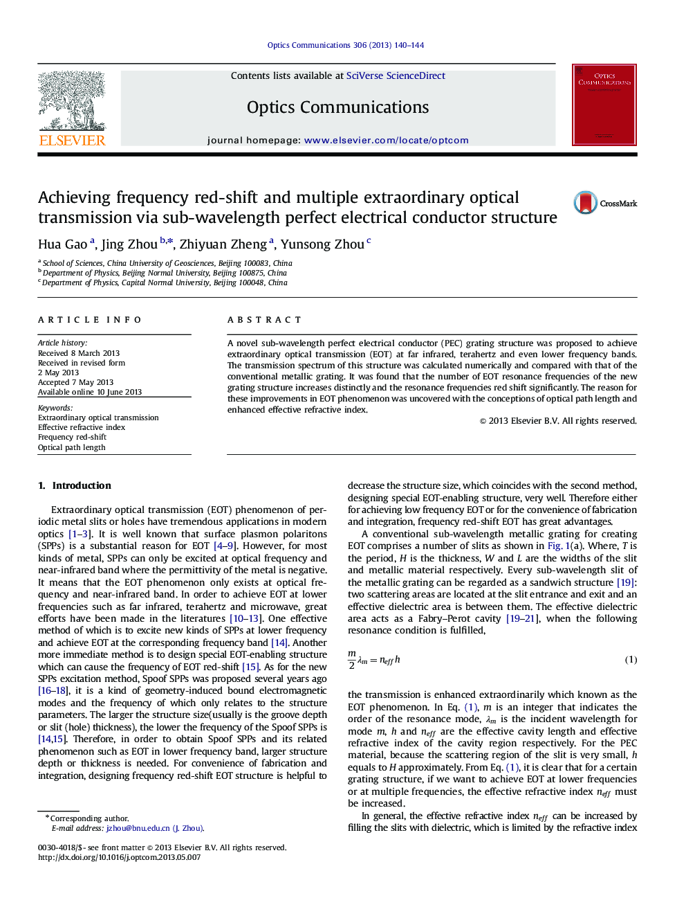 Achieving frequency red-shift and multiple extraordinary optical transmission via sub-wavelength perfect electrical conductor structure