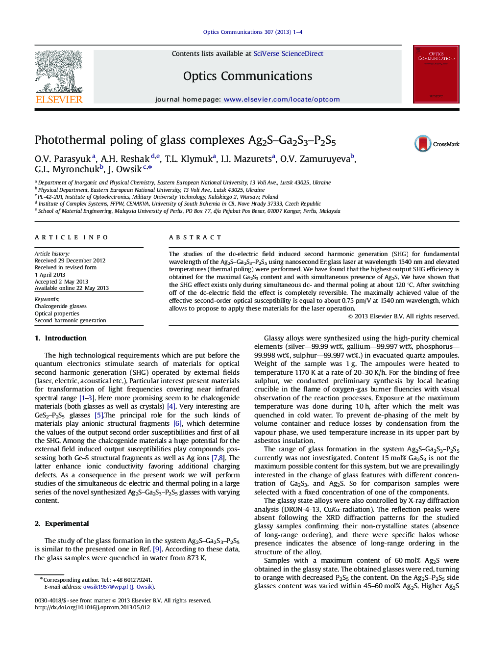 Photothermal poling of glass complexes Ag2S-Ga2S3-P2S5