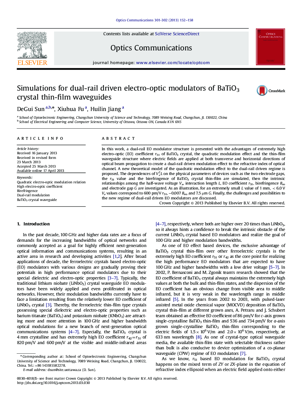 Simulations for dual-rail driven electro-optic modulators of BaTiO3 crystal thin-film waveguides