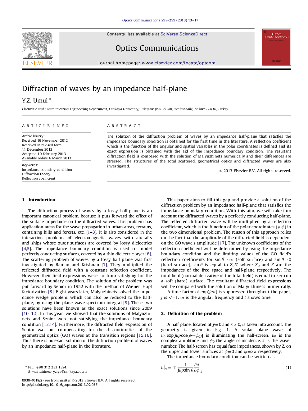 Diffraction of waves by an impedance half-plane