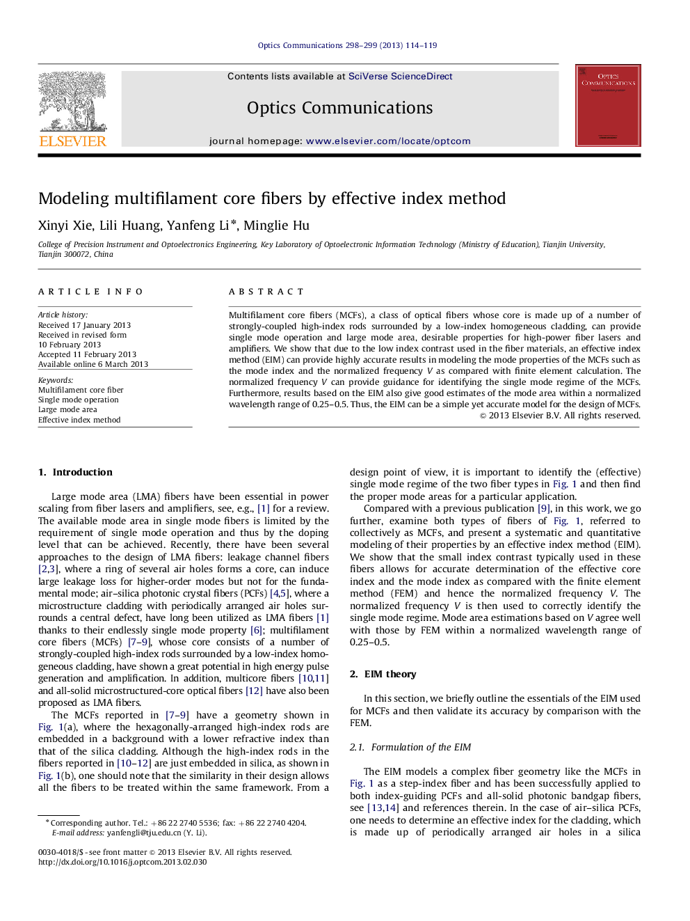 Modeling multifilament core fibers by effective index method