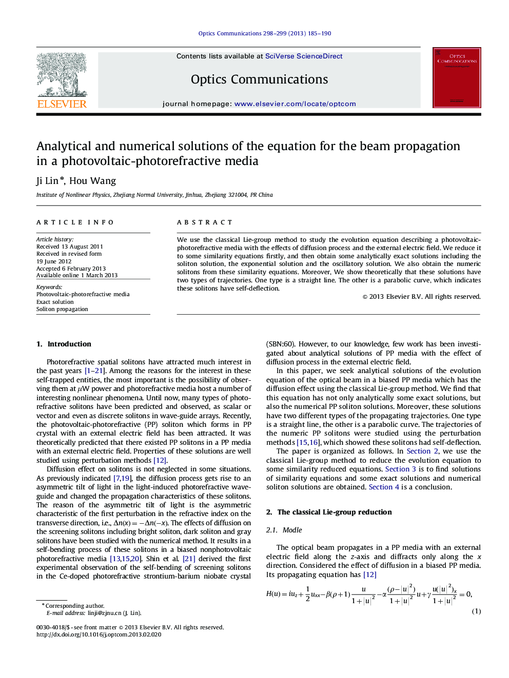 Analytical and numerical solutions of the equation for the beam propagation in a photovoltaic-photorefractive media