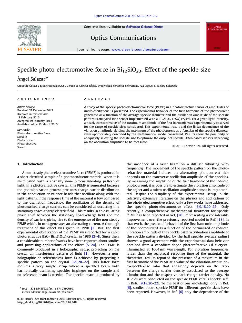 Speckle photo-electromotive force in Bi12SiO20: Effect of the speckle size