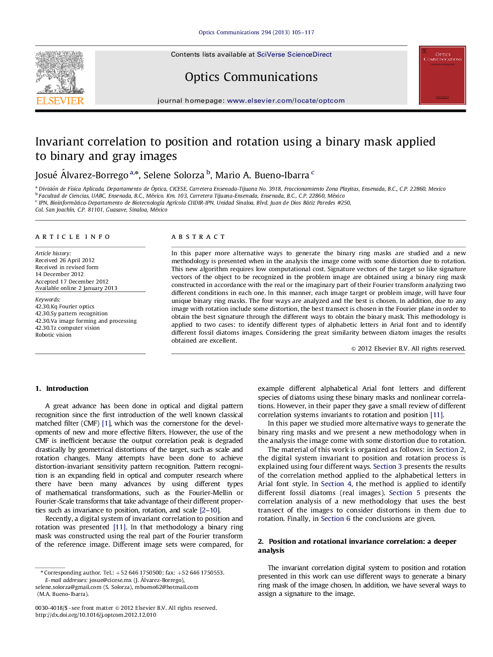 Invariant correlation to position and rotation using a binary mask applied to binary and gray images