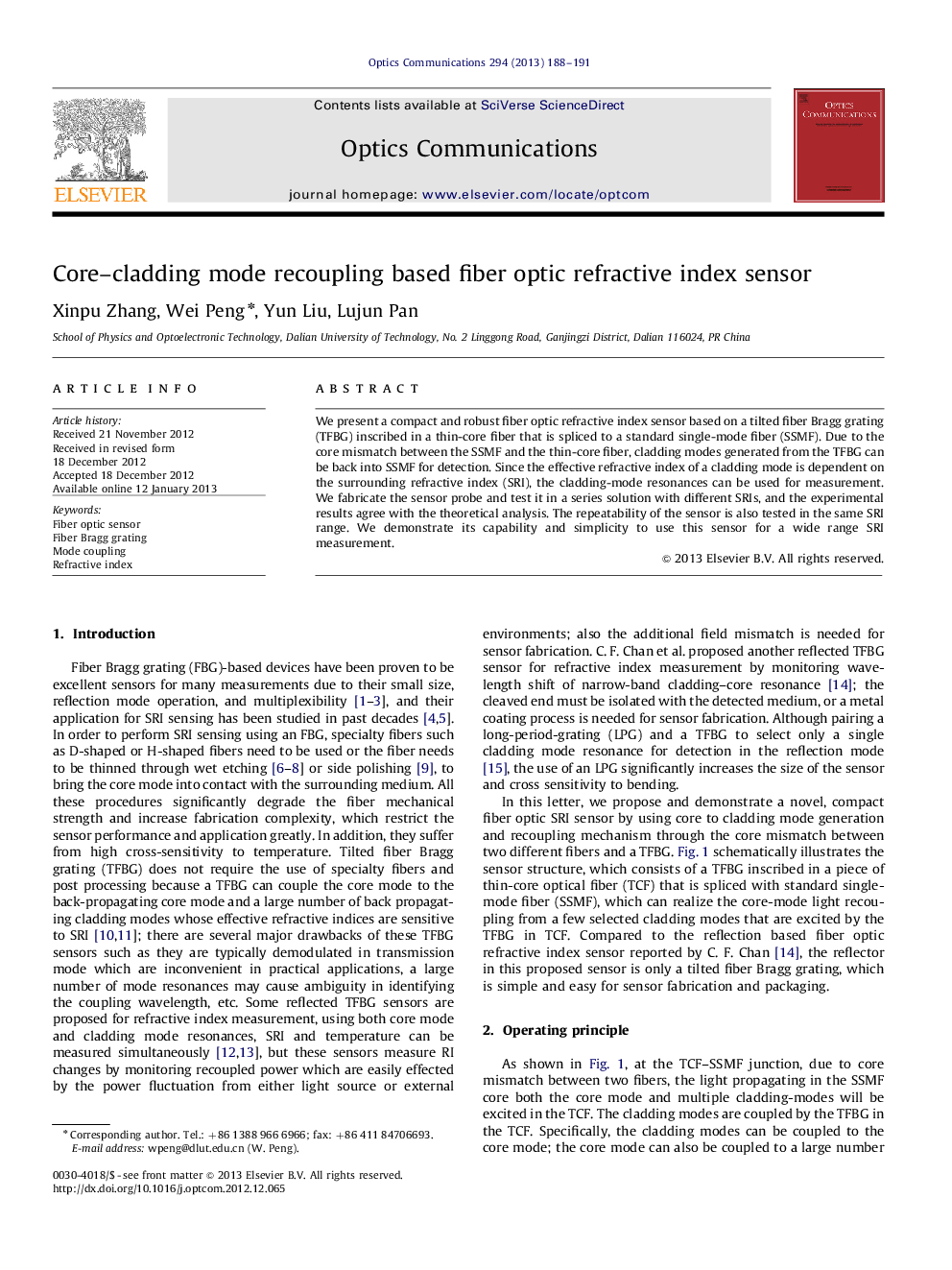 Core–cladding mode recoupling based fiber optic refractive index sensor