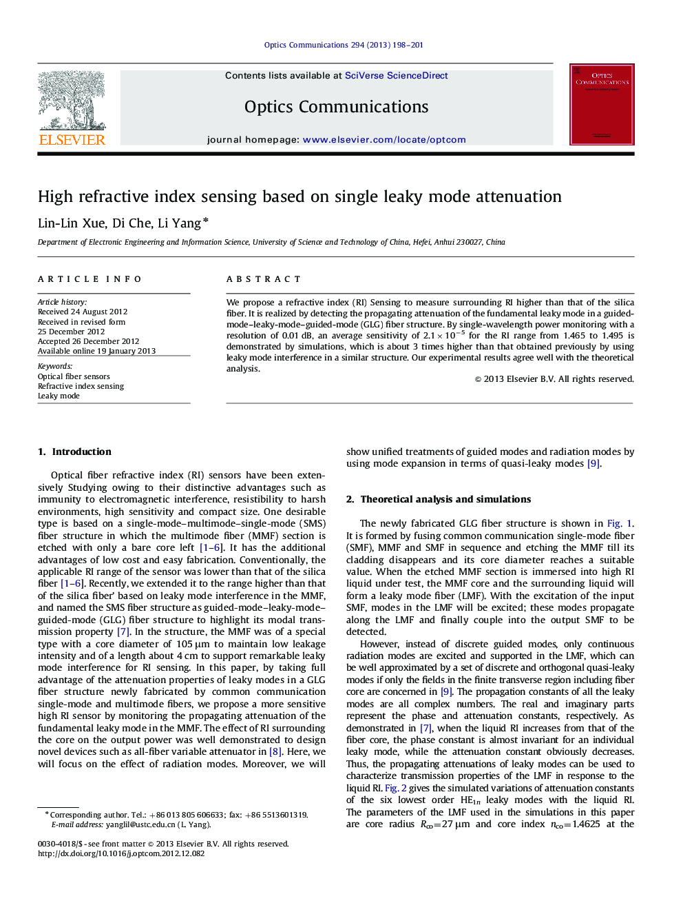 High refractive index sensing based on single leaky mode attenuation