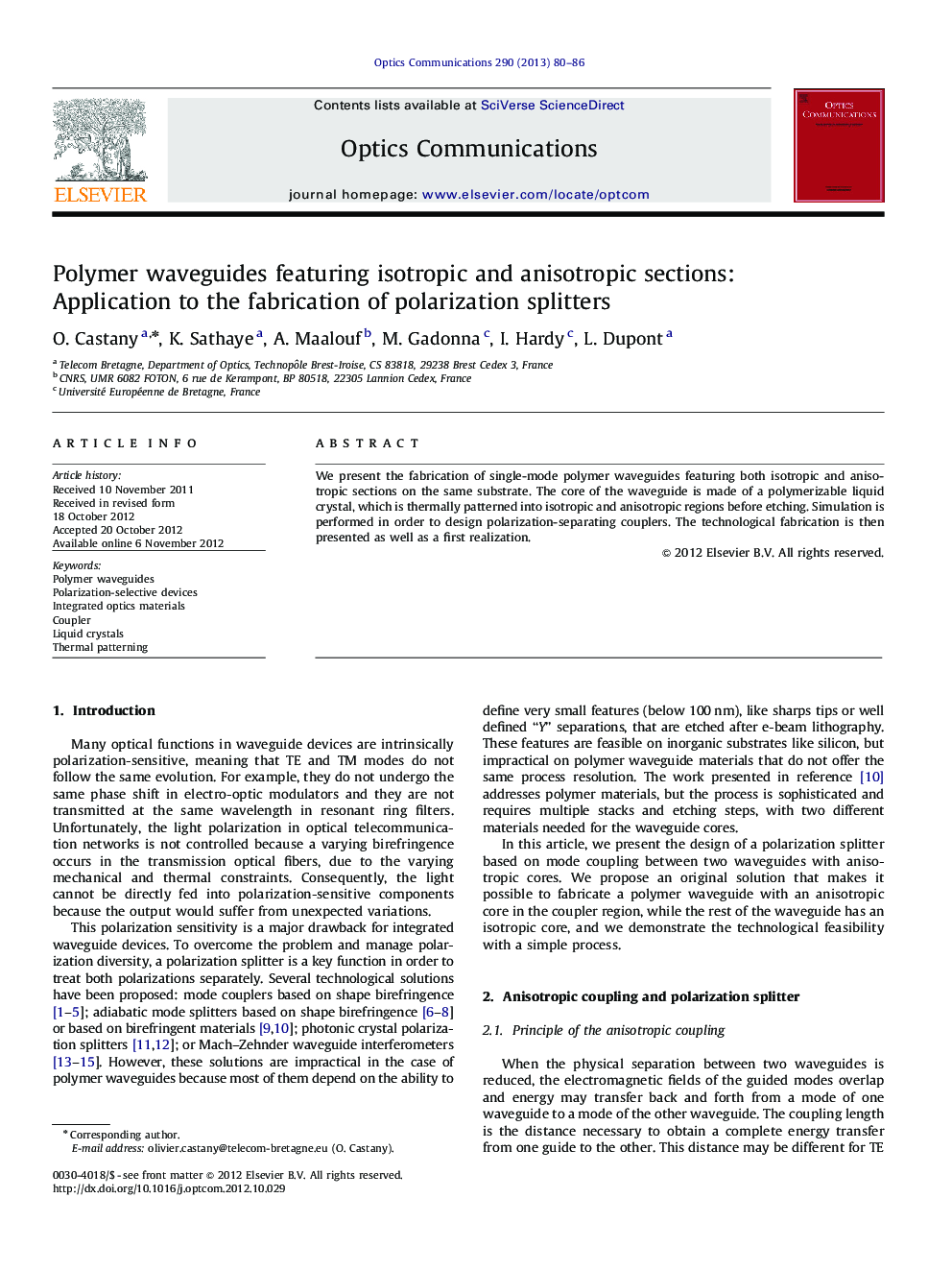 Polymer waveguides featuring isotropic and anisotropic sections: Application to the fabrication of polarization splitters