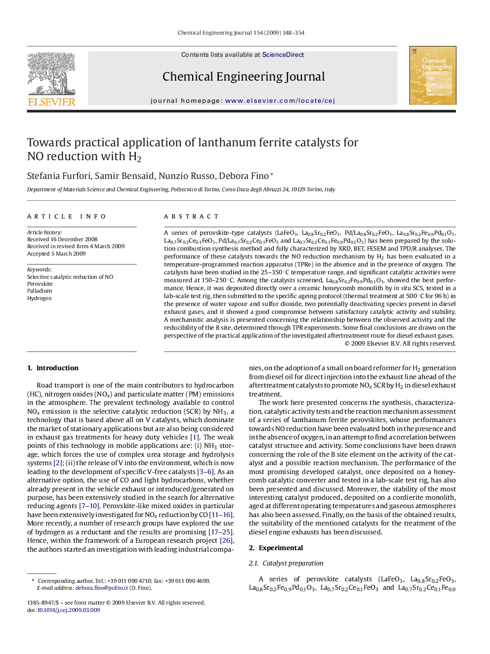 Towards practical application of lanthanum ferrite catalysts for NO reduction with H2