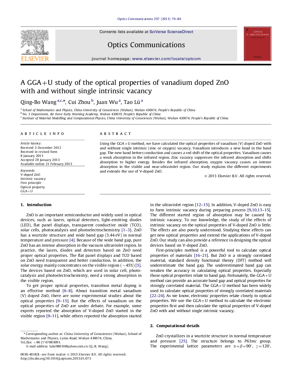 A GGA+U study of the optical properties of vanadium doped ZnO with and without single intrinsic vacancy