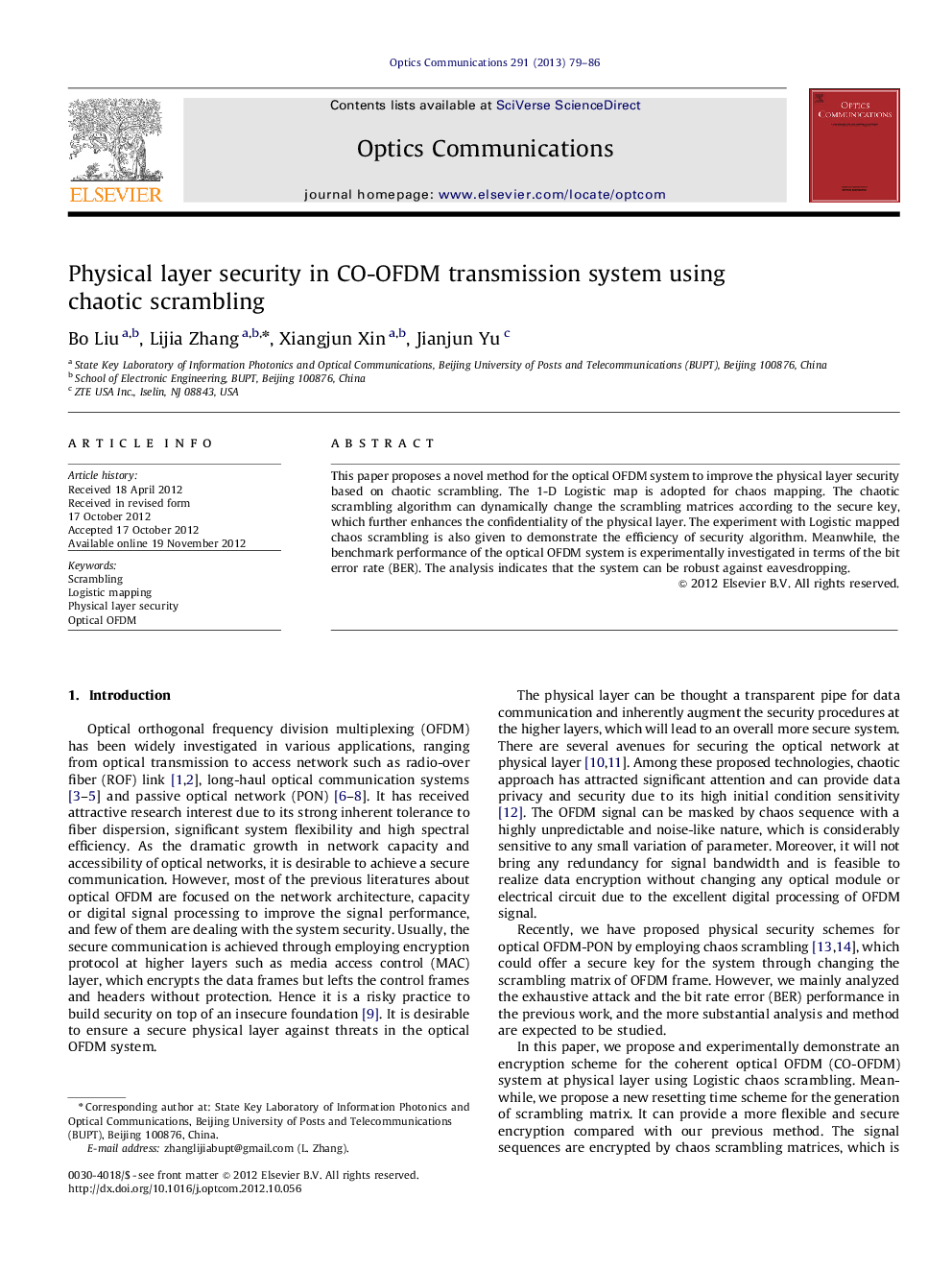 Physical layer security in CO-OFDM transmission system using chaotic scrambling