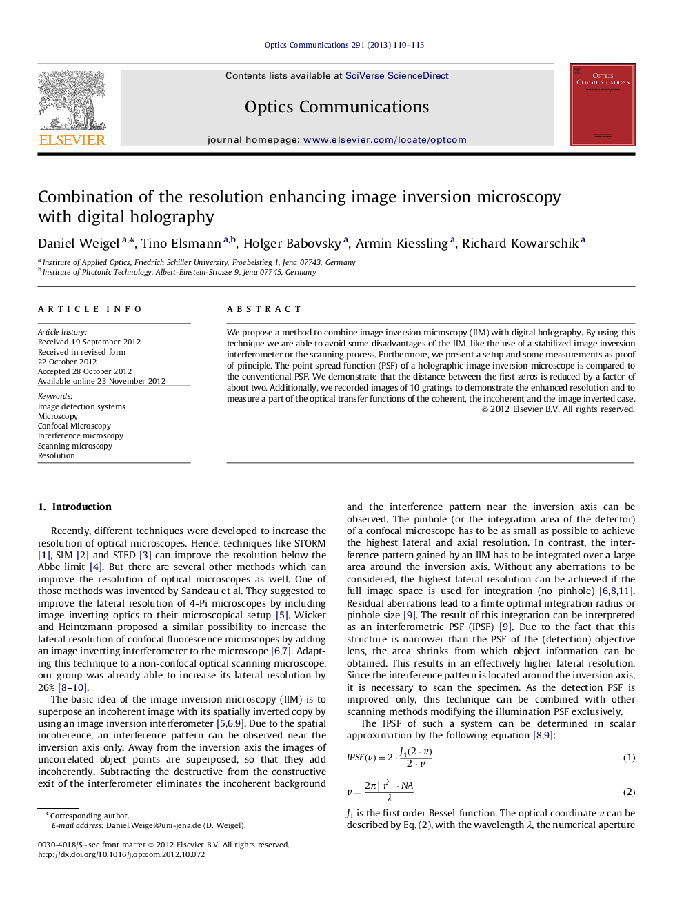 Combination of the resolution enhancing image inversion microscopy with digital holography