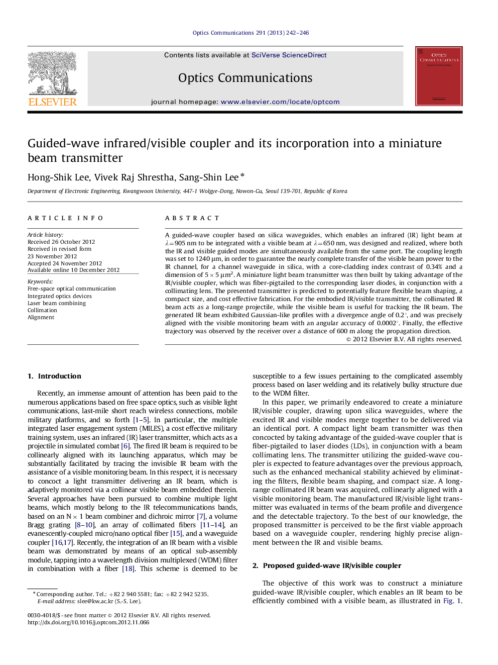 Guided-wave infrared/visible coupler and its incorporation into a miniature beam transmitter