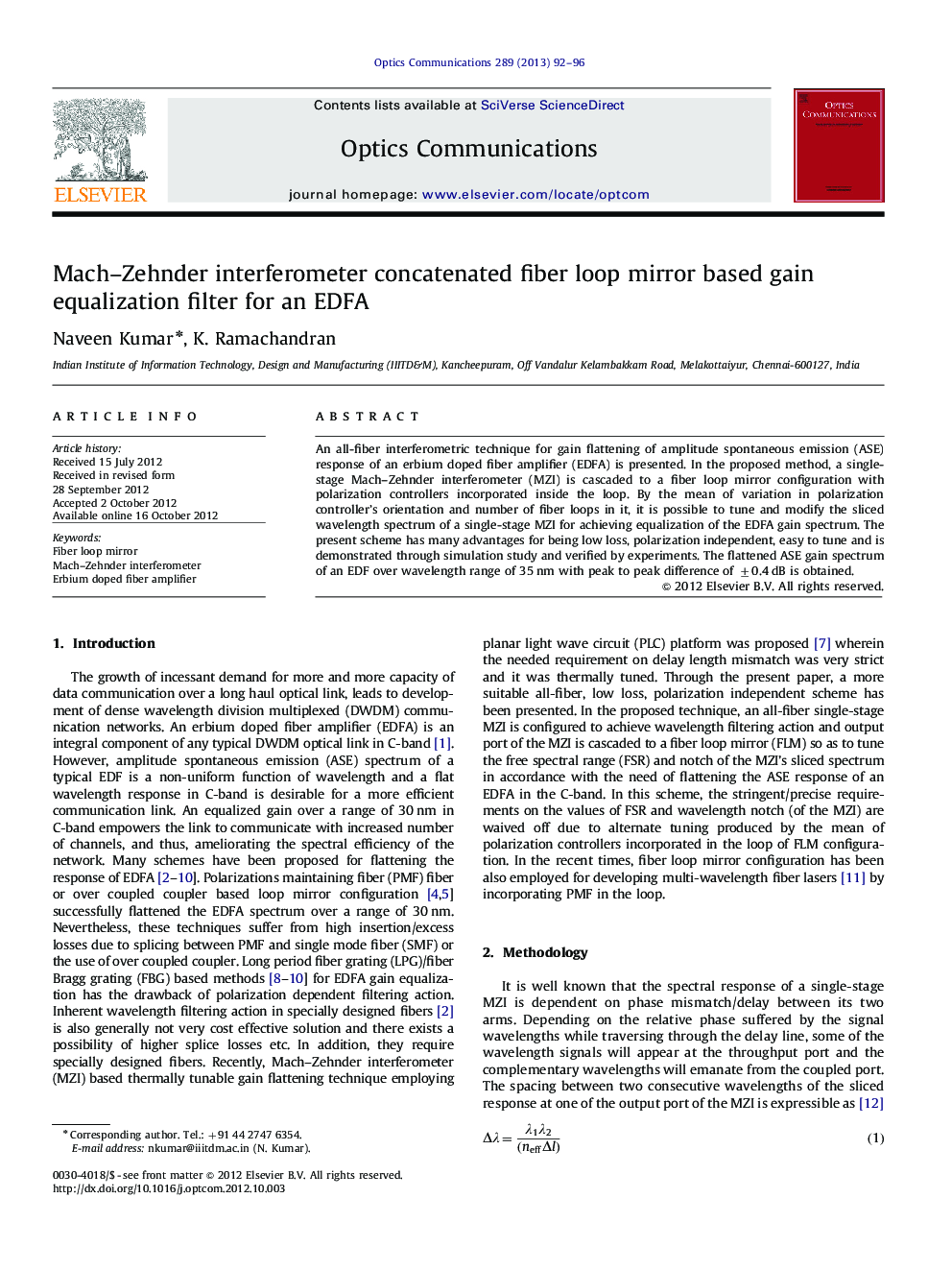 Mach-Zehnder interferometer concatenated fiber loop mirror based gain equalization filter for an EDFA