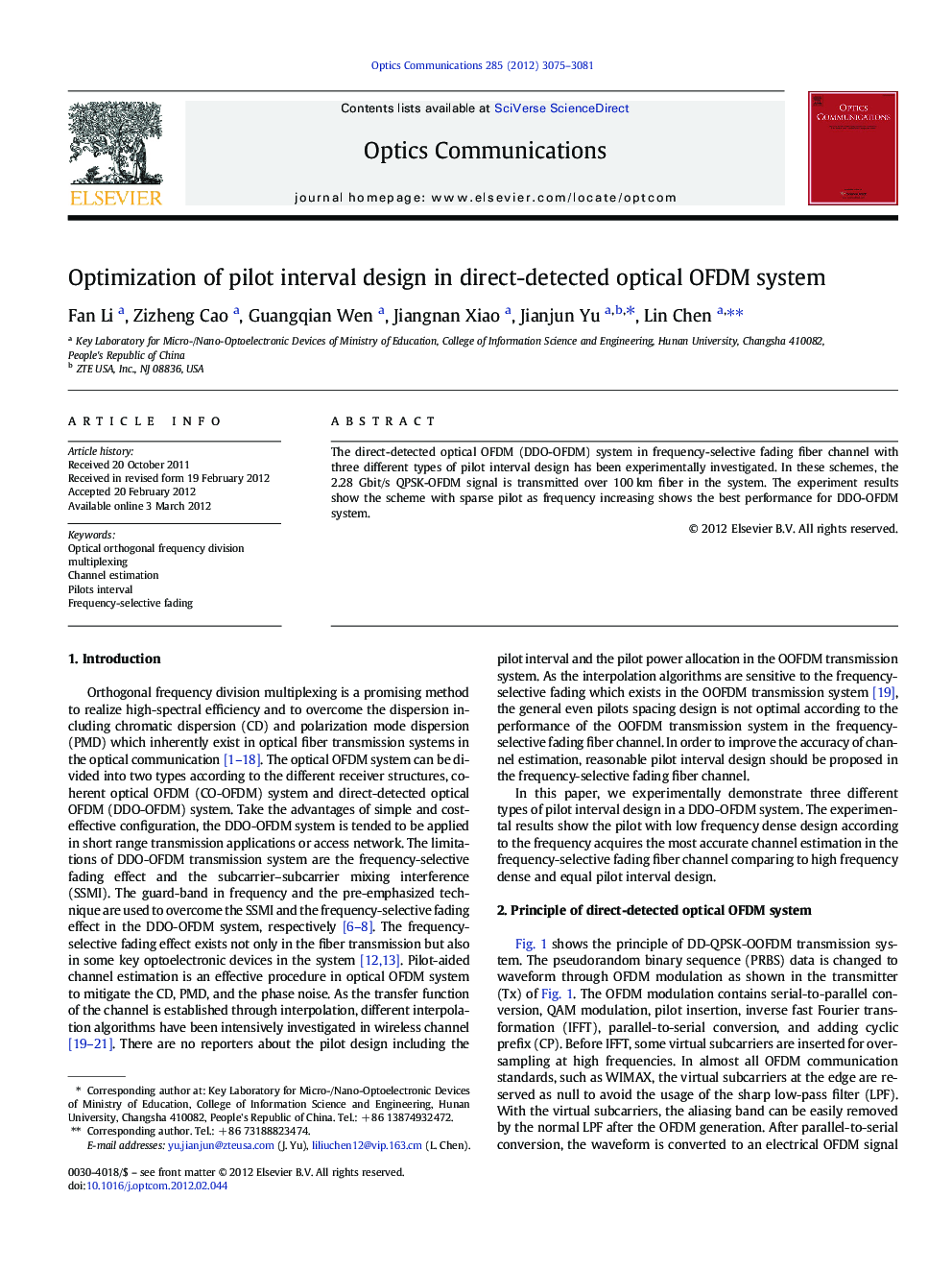 Optimization of pilot interval design in direct-detected optical OFDM system