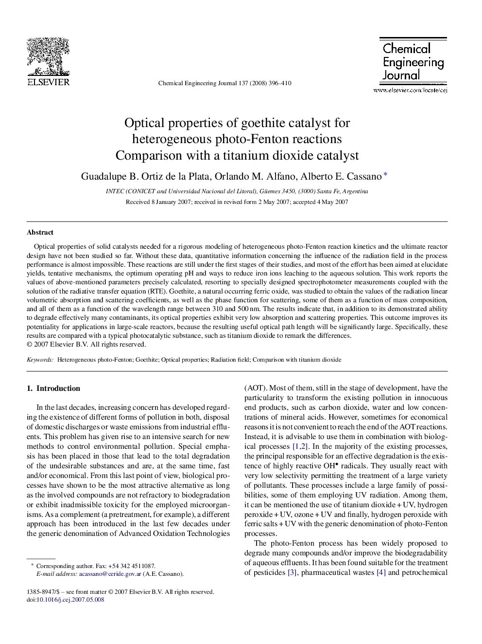 Optical properties of goethite catalyst for heterogeneous photo-Fenton reactions: Comparison with a titanium dioxide catalyst