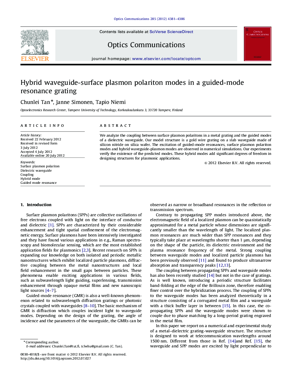 Hybrid waveguide-surface plasmon polariton modes in a guided-mode resonance grating