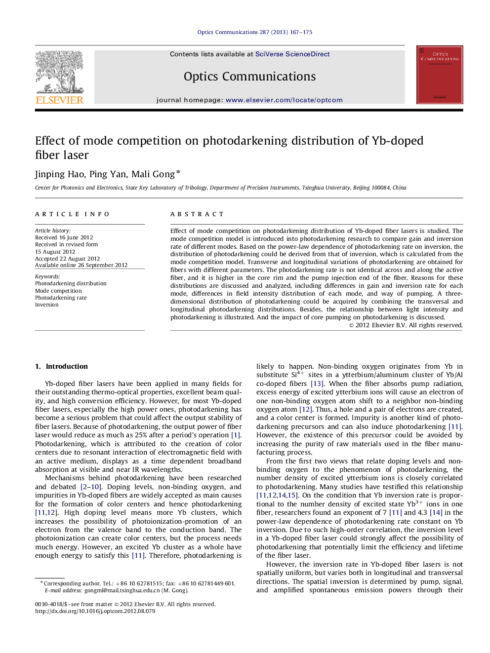 Effect of mode competition on photodarkening distribution of Yb-doped fiber laser