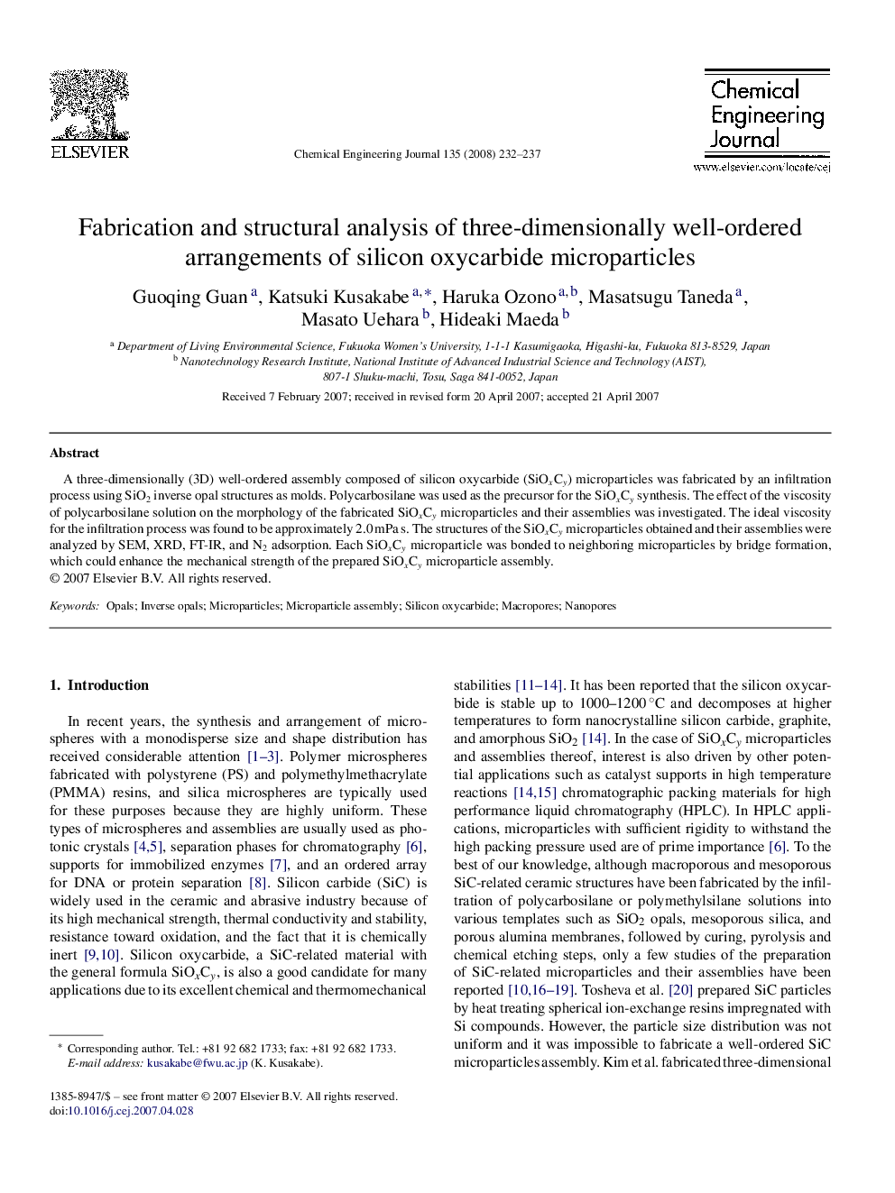 Fabrication and structural analysis of three-dimensionally well-ordered arrangements of silicon oxycarbide microparticles