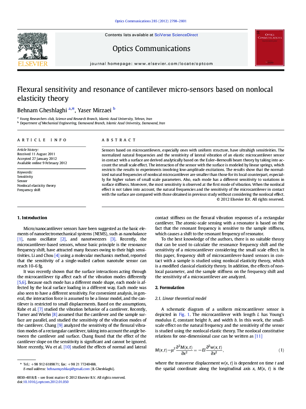 Flexural sensitivity and resonance of cantilever micro-sensors based on nonlocal elasticity theory