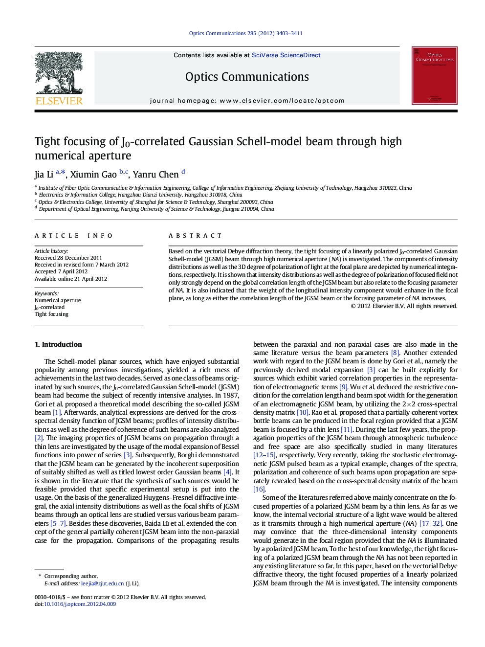 Tight focusing of J0-correlated Gaussian Schell-model beam through high numerical aperture