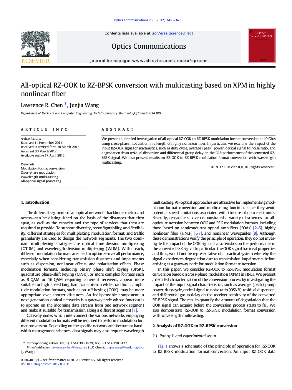 All-optical RZ-OOK to RZ-BPSK conversion with multicasting based on XPM in highly nonlinear fiber