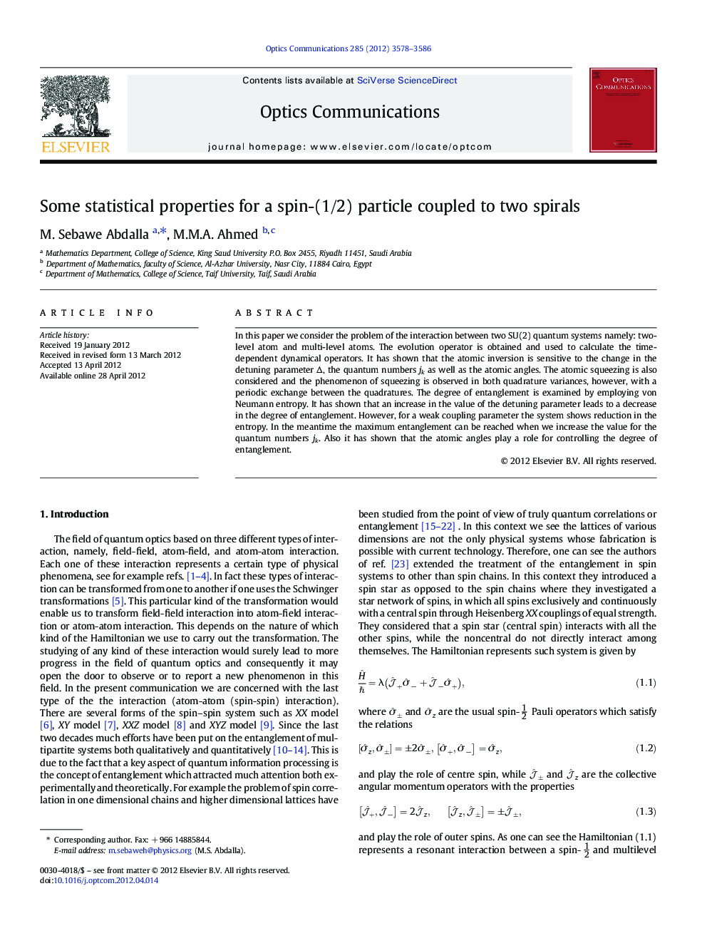 Some statistical properties for a spin-(1/2) particle coupled to two spirals