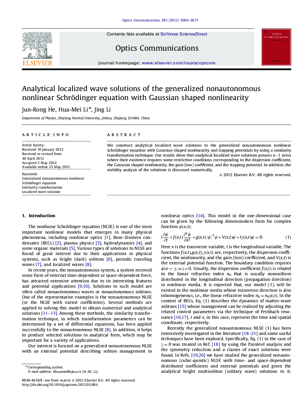 Analytical localized wave solutions of the generalized nonautonomous nonlinear Schrödinger equation with Gaussian shaped nonlinearity