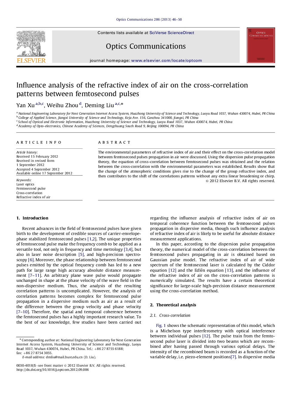 Influence analysis of the refractive index of air on the cross-correlation patterns between femtosecond pulses