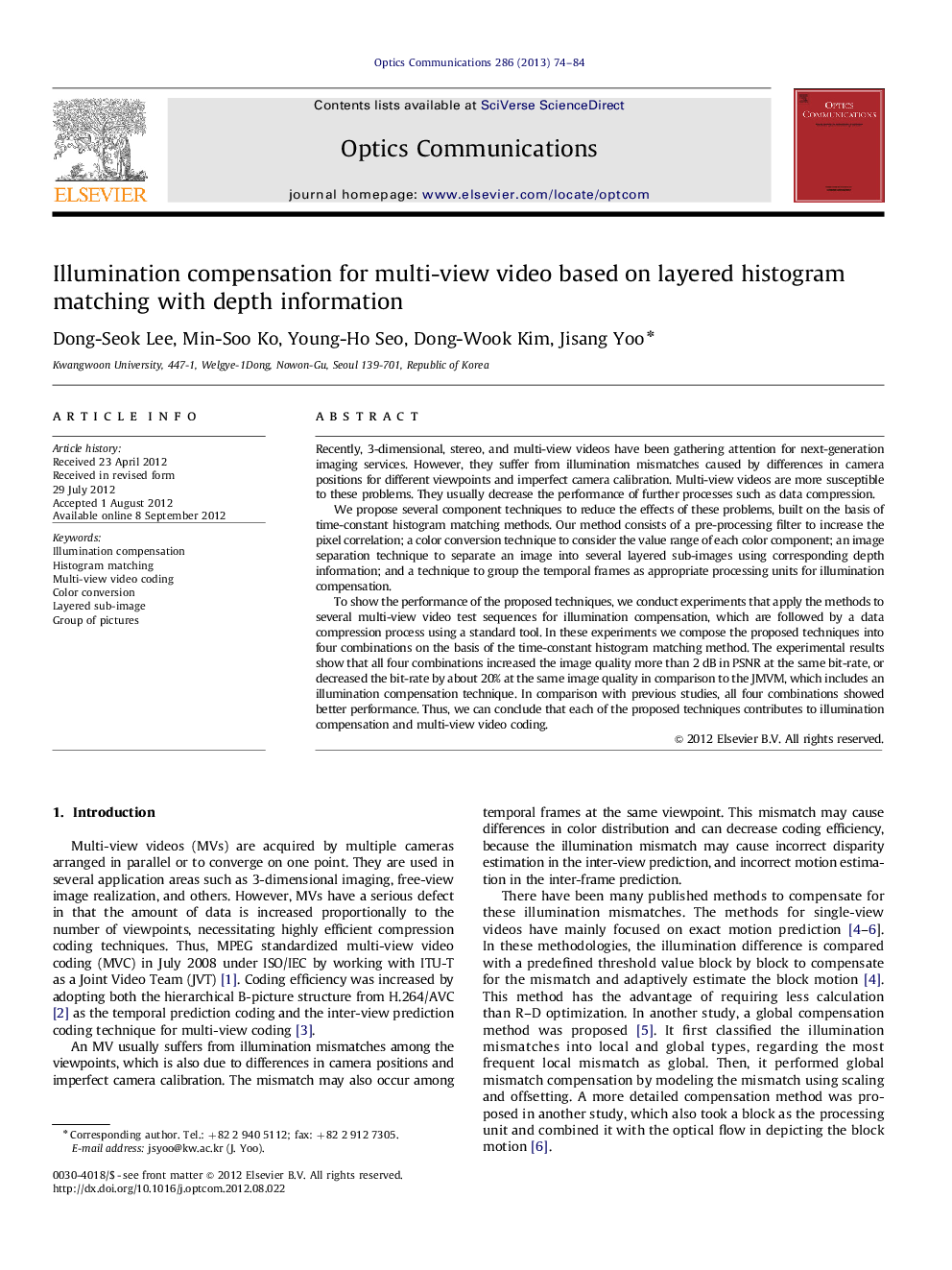 Illumination compensation for multi-view video based on layered histogram matching with depth information