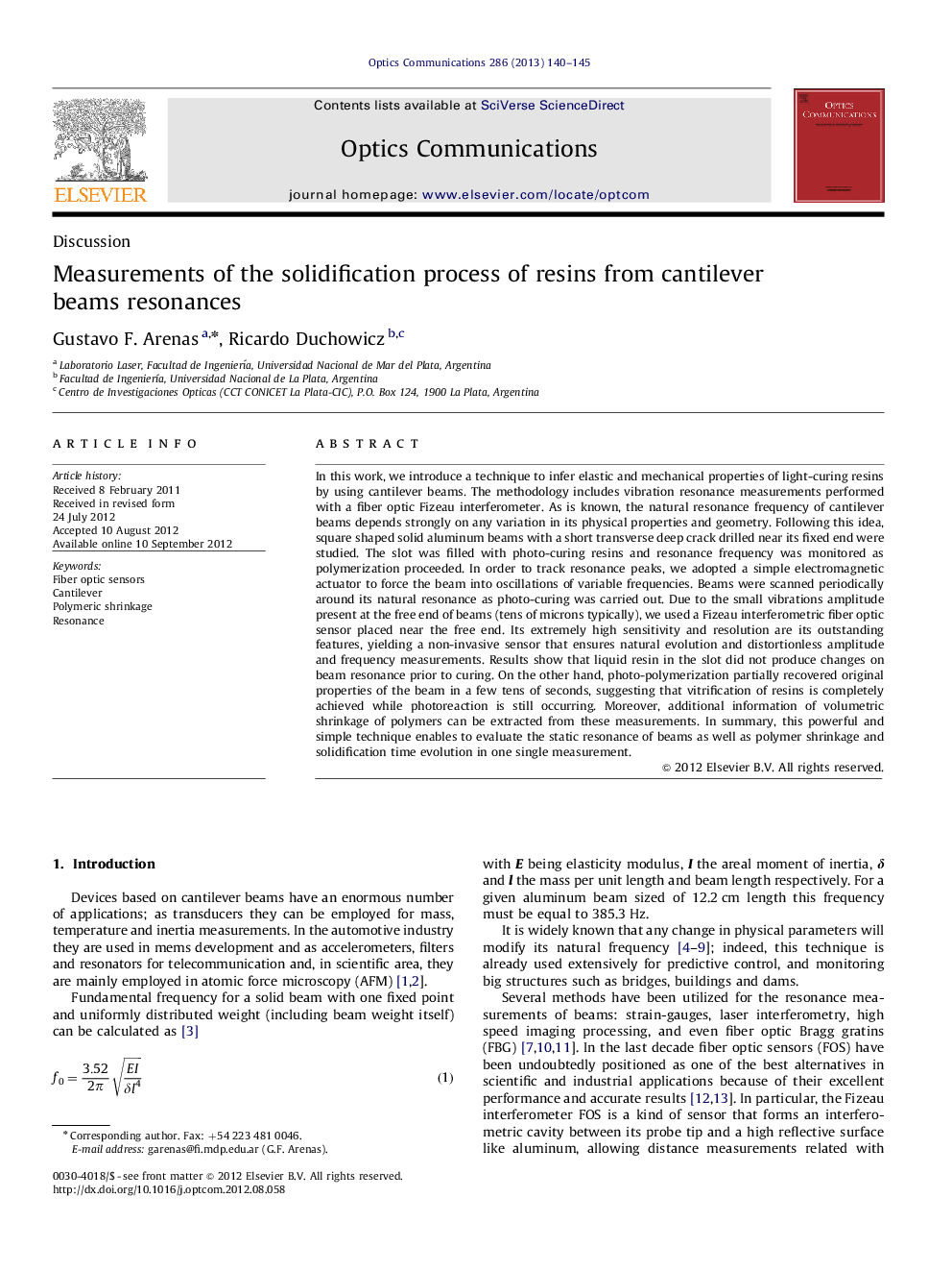 Measurements of the solidification process of resins from cantilever beams resonances