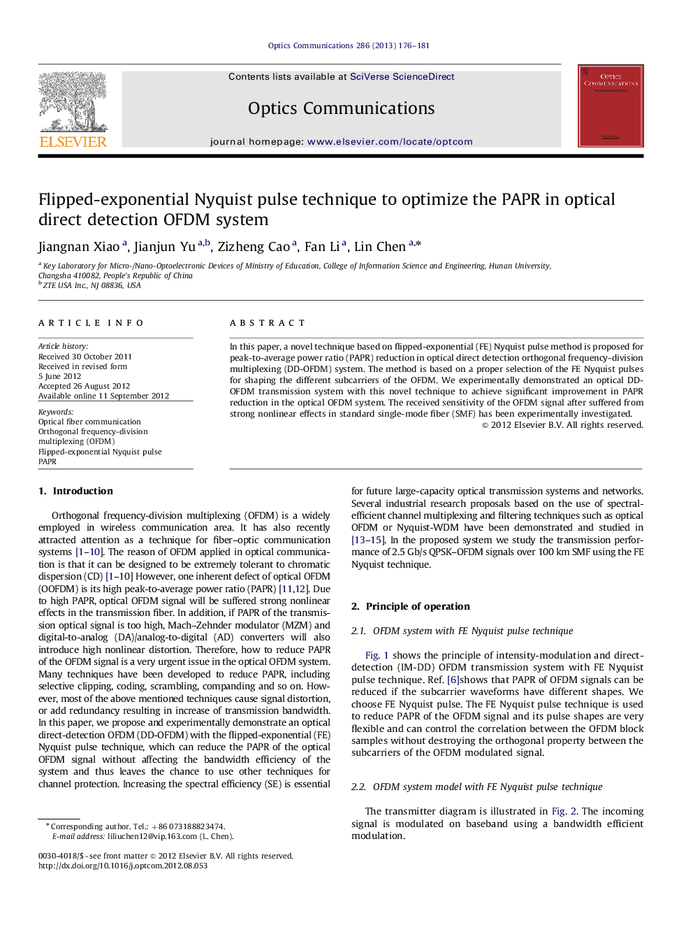 Flipped-exponential Nyquist pulse technique to optimize the PAPR in optical direct detection OFDM system