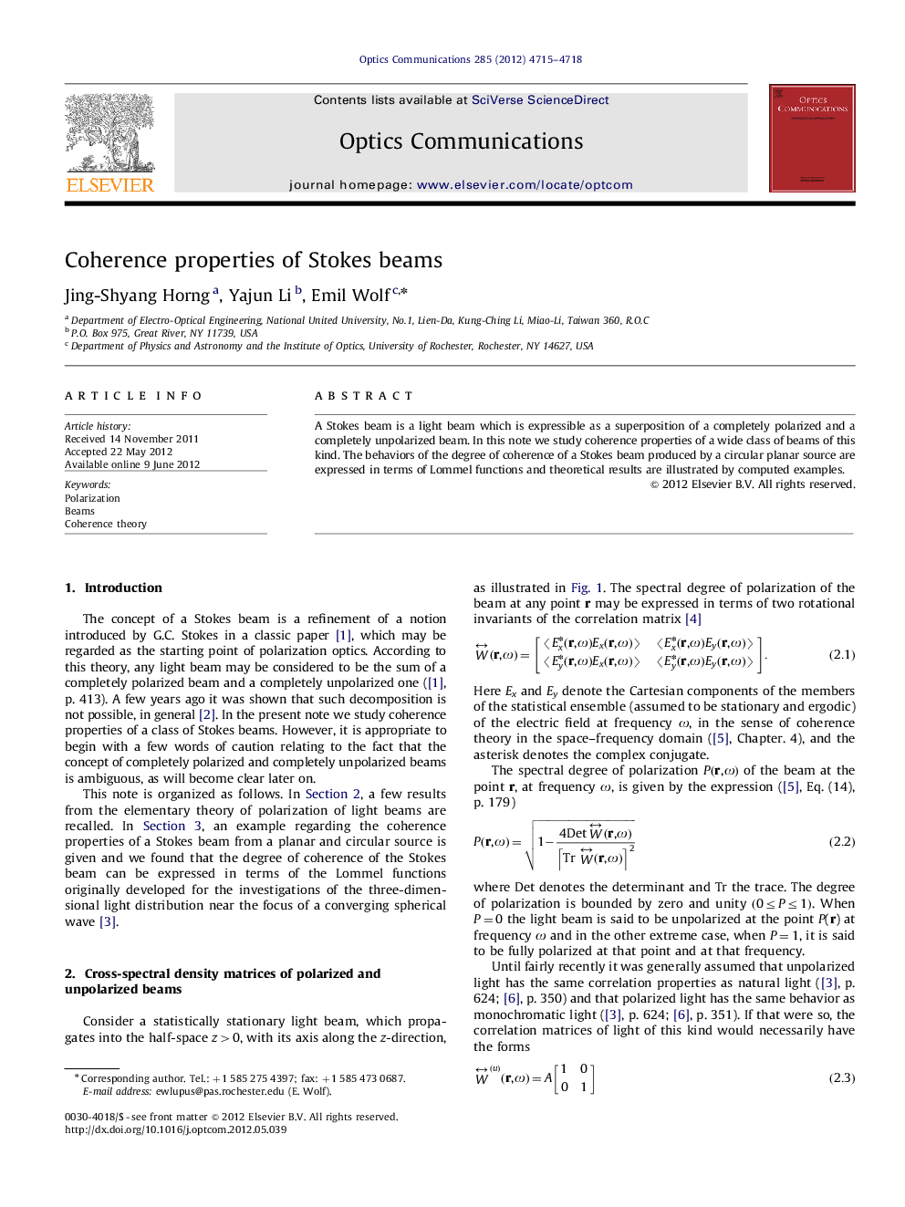 Coherence properties of Stokes beams